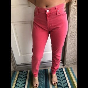 Coral denim skinny jeans